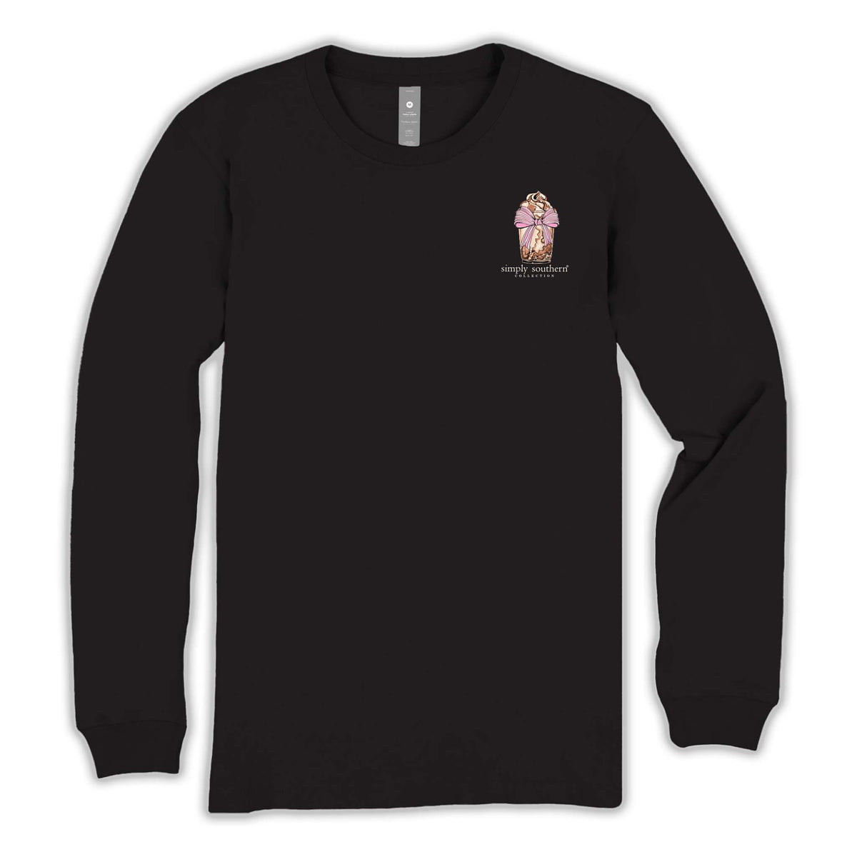 Black long-sleeve shirt with a small logo on the chest against a white background