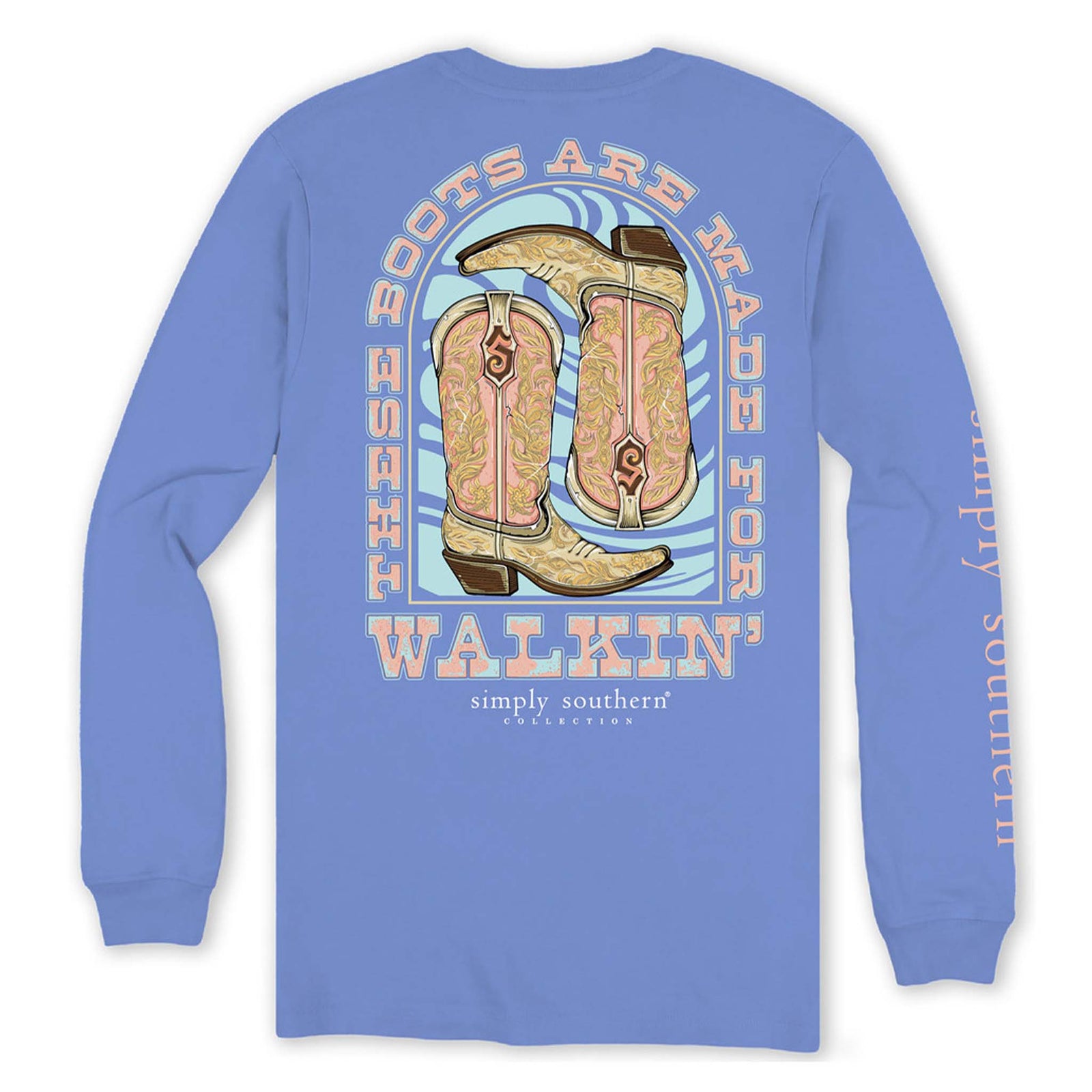 Simply southern Boots For Walking Long Sleeve T-Shirt in Vista Blue