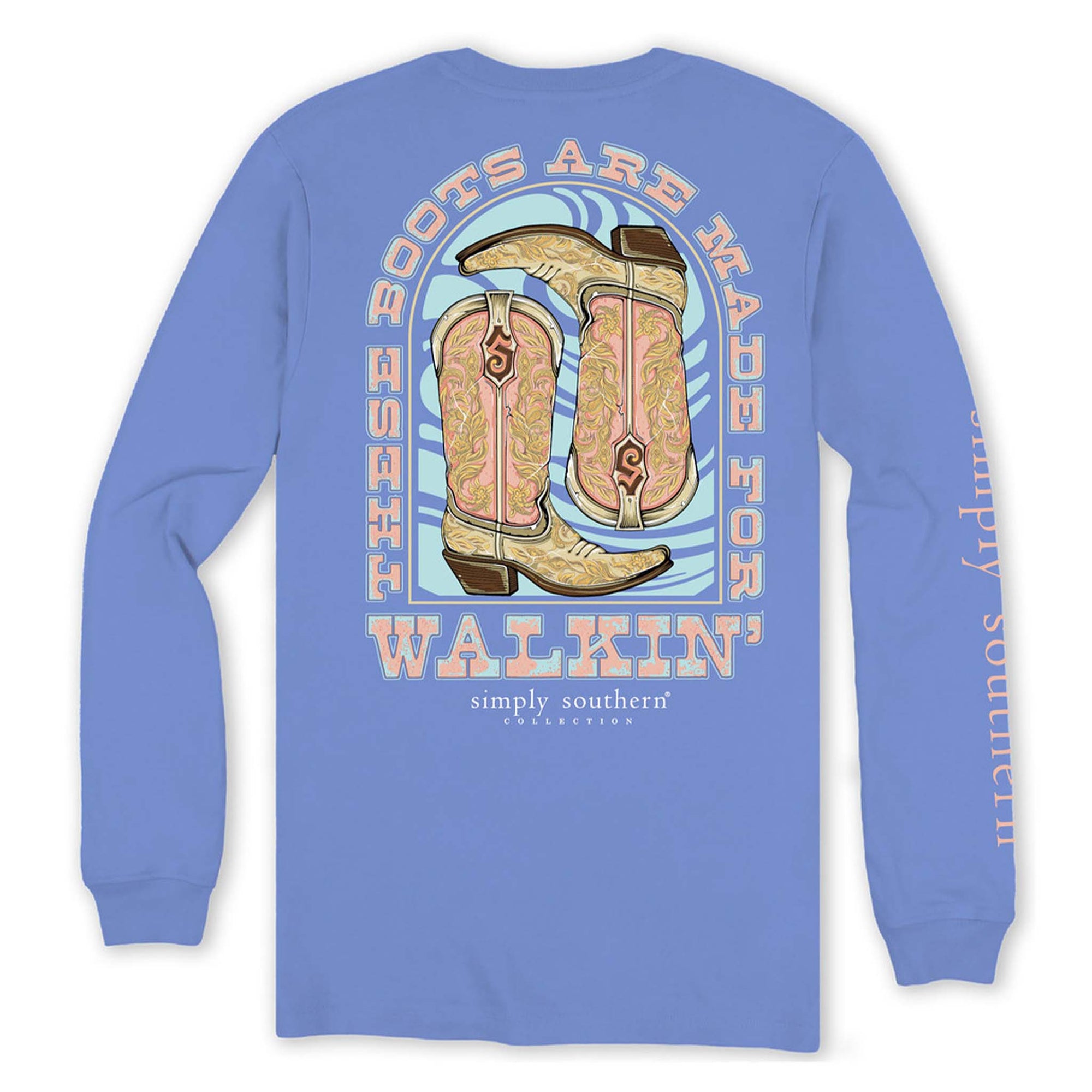 Simply southern Boots For Walking Long Sleeve T-Shirt in Vista Blue