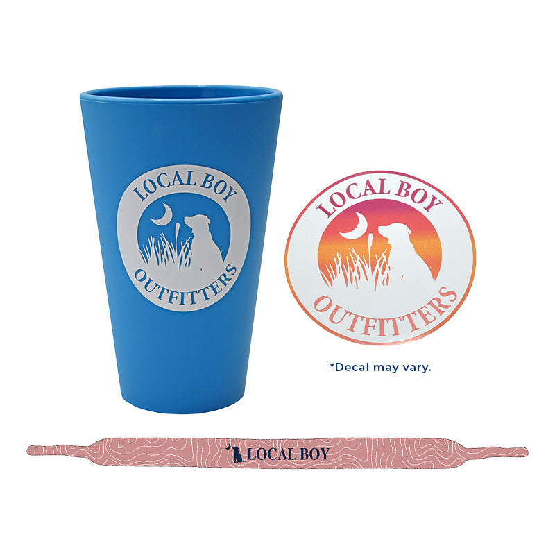 Local boy silipint cup, decal and sunglass strap