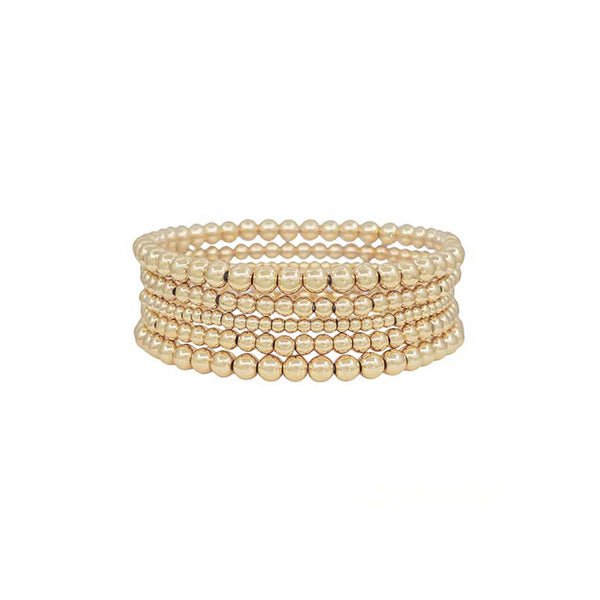Small Gold Beaded Bracelet Set. Varying sizes of beads.  6 strands total.