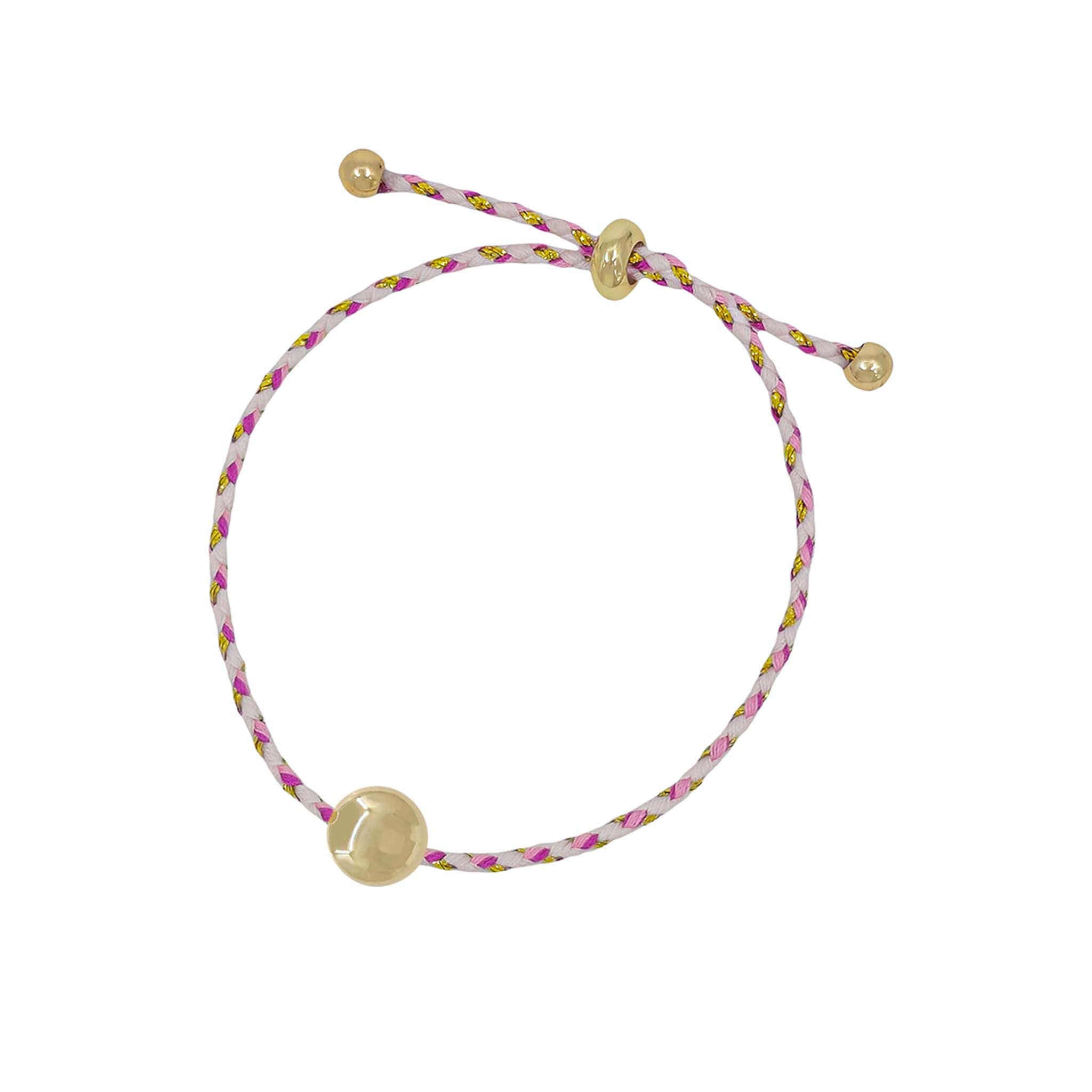 Pink Braided Cord Bracelet with Gold Accents