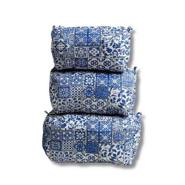 3-in-1 Quilted Cosmetic Bag Set in Blue