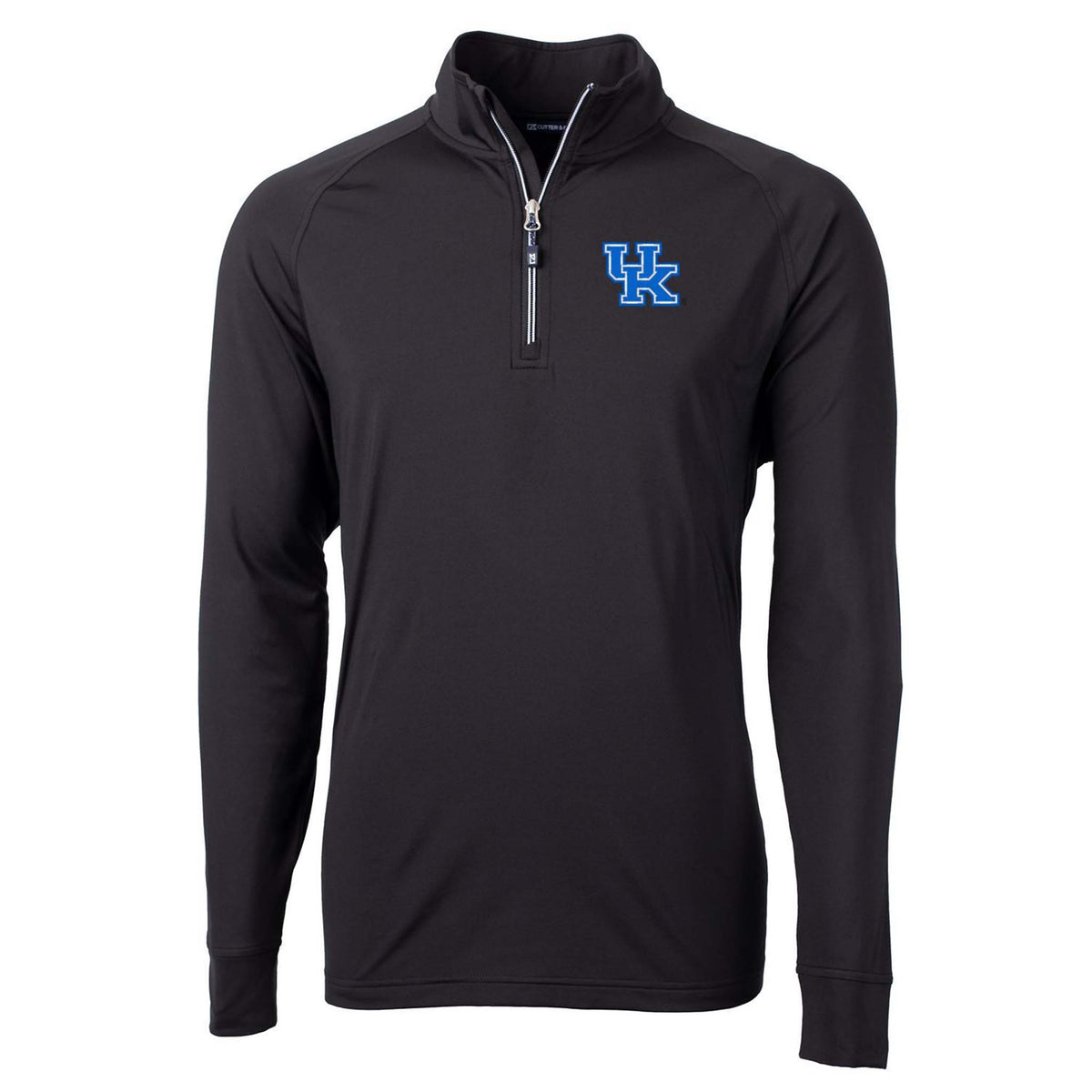 Black Kentucky Wildcats quarter-zip pullover with embroidered blue “UK” logo on chest and contrast zipper detail.