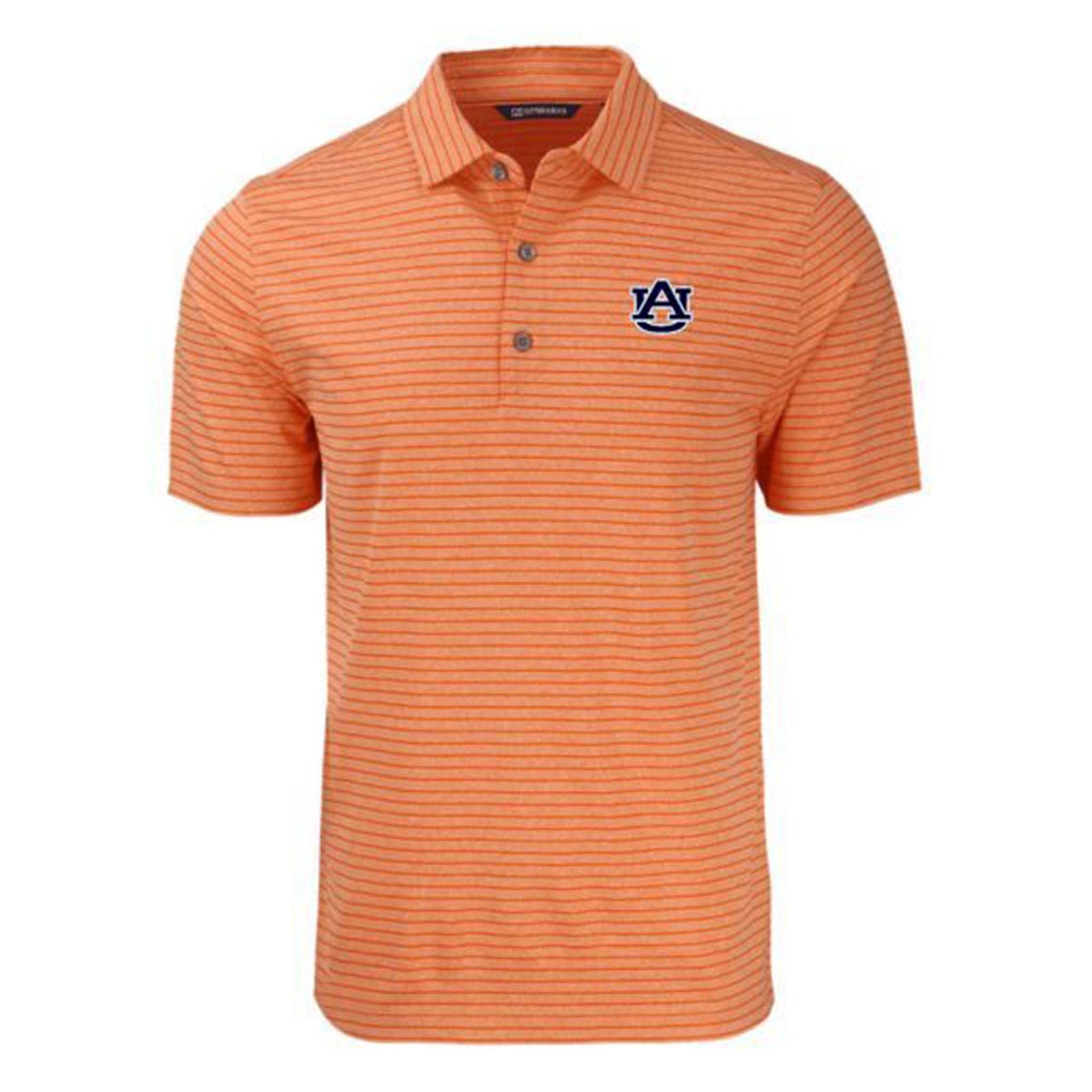 Auburn Orange striped polo shirt with a logo on a white background
