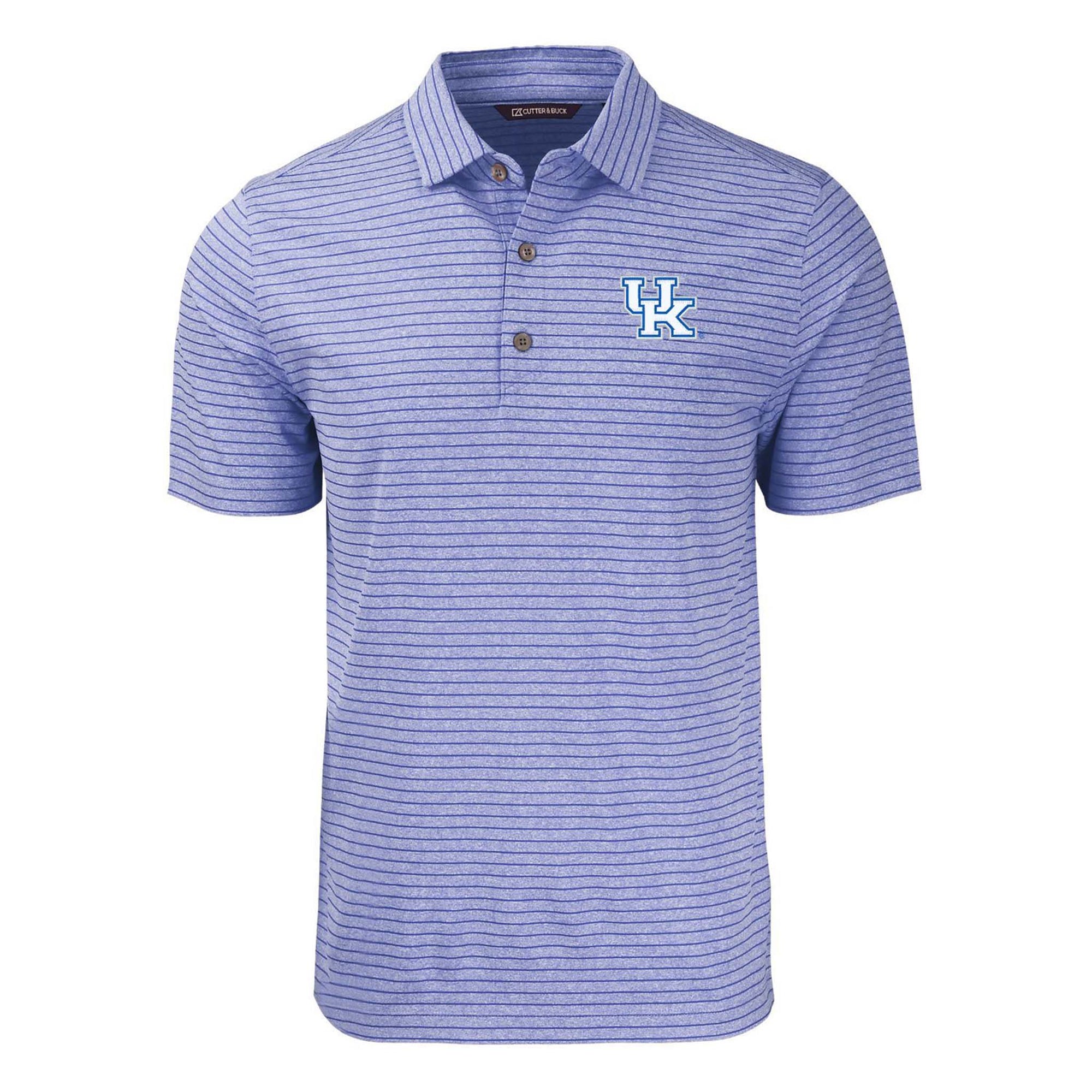 Kentucky Blue striped polo shirt with a logo on a white background