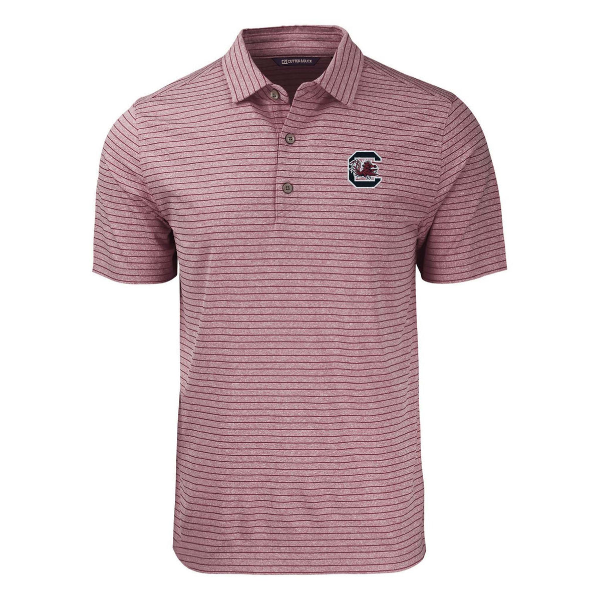 USC Maroon striped polo shirt with a logo on a white background