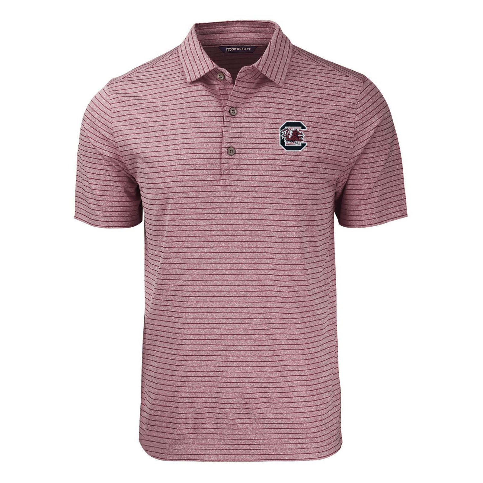 USC Maroon striped polo shirt with a logo on a white background