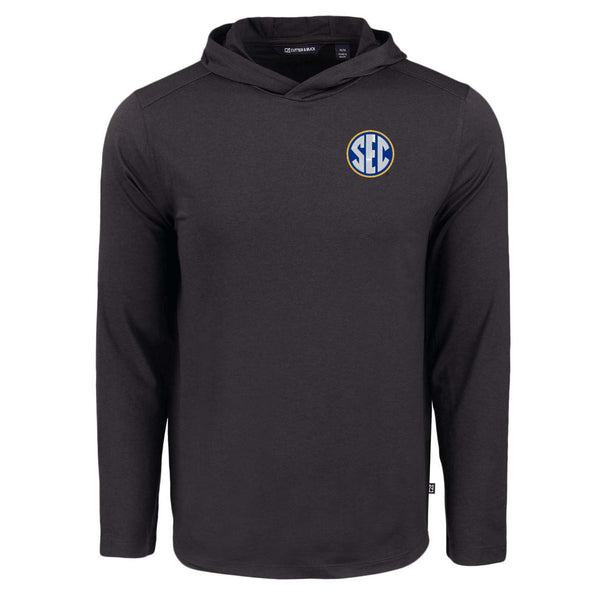 Black long-sleeve lightweight hoodie with embroidered SEC logo on left chest.