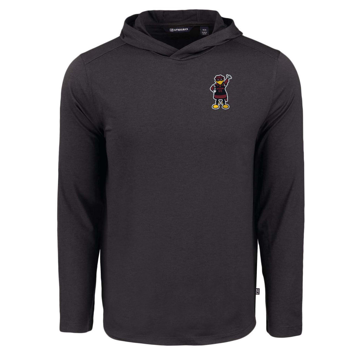 Black long-sleeve lightweight hoodie with embroidered South Carolina Gamecocks retro Cocky logo on left chest.