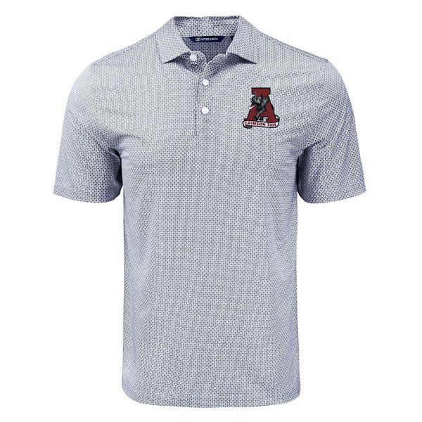 Gray patterned Alabama polo shirt with a logo on a white background