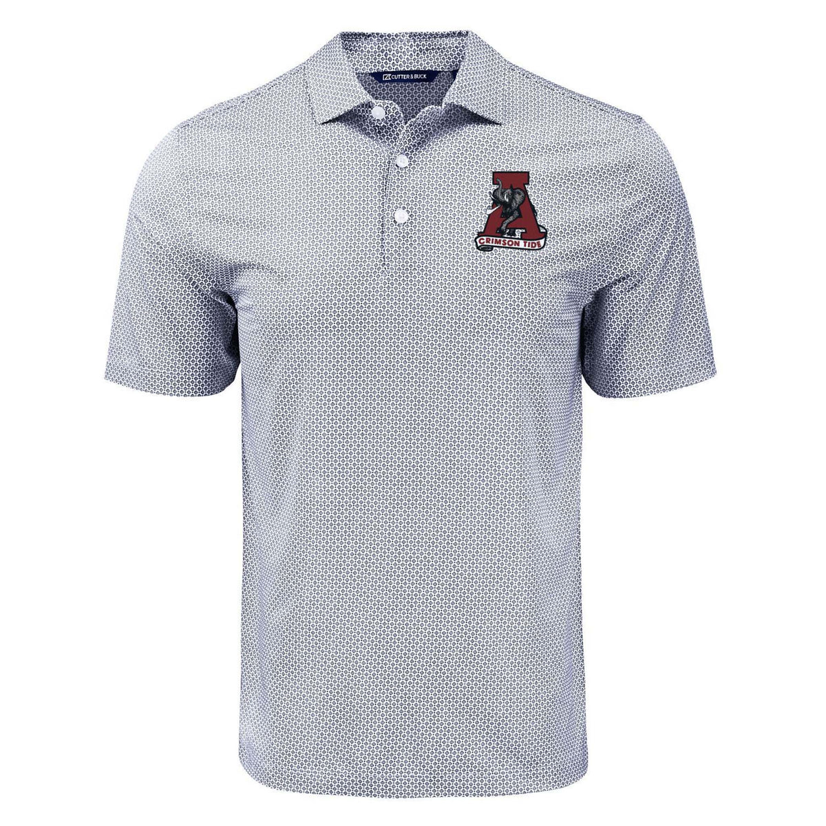 Gray patterned Alabama polo shirt with a logo on a white background