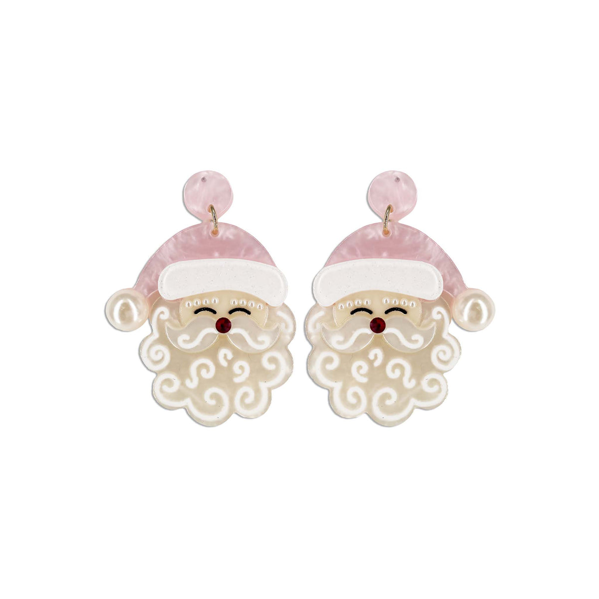 Santa Claus earrings with pink hats on a white background