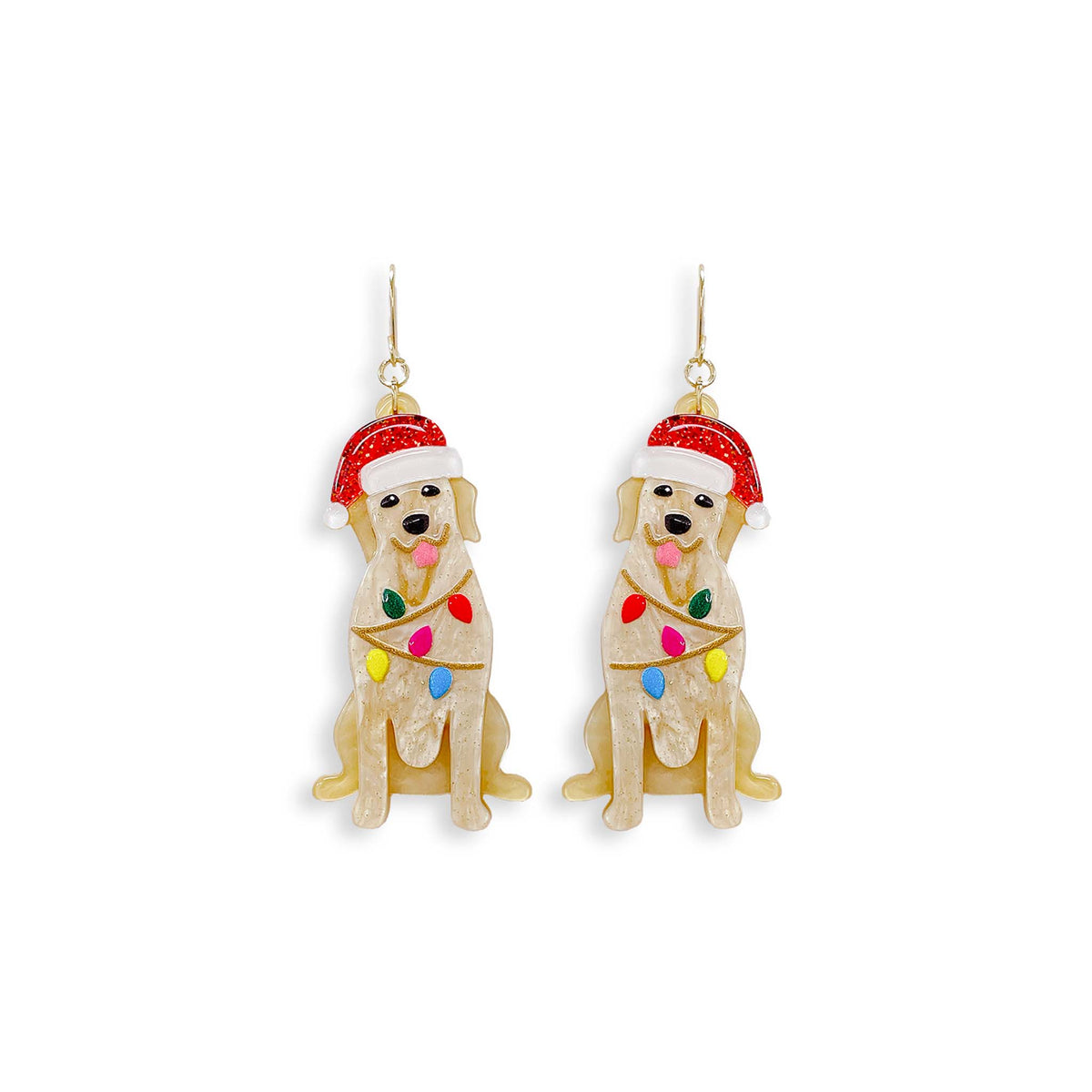 Golden Dog with Lights Earrings