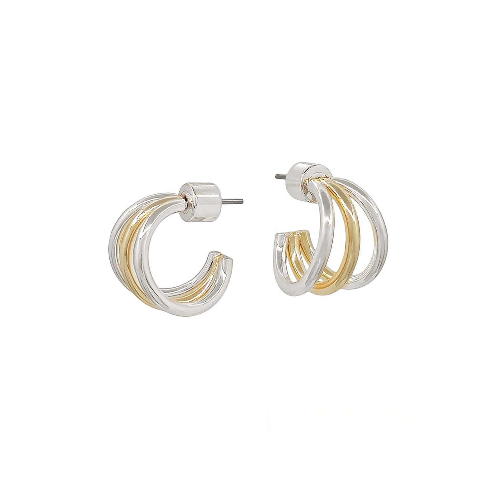 Double Layer hoop earrings with post back.  Silver and gold mixed metals.