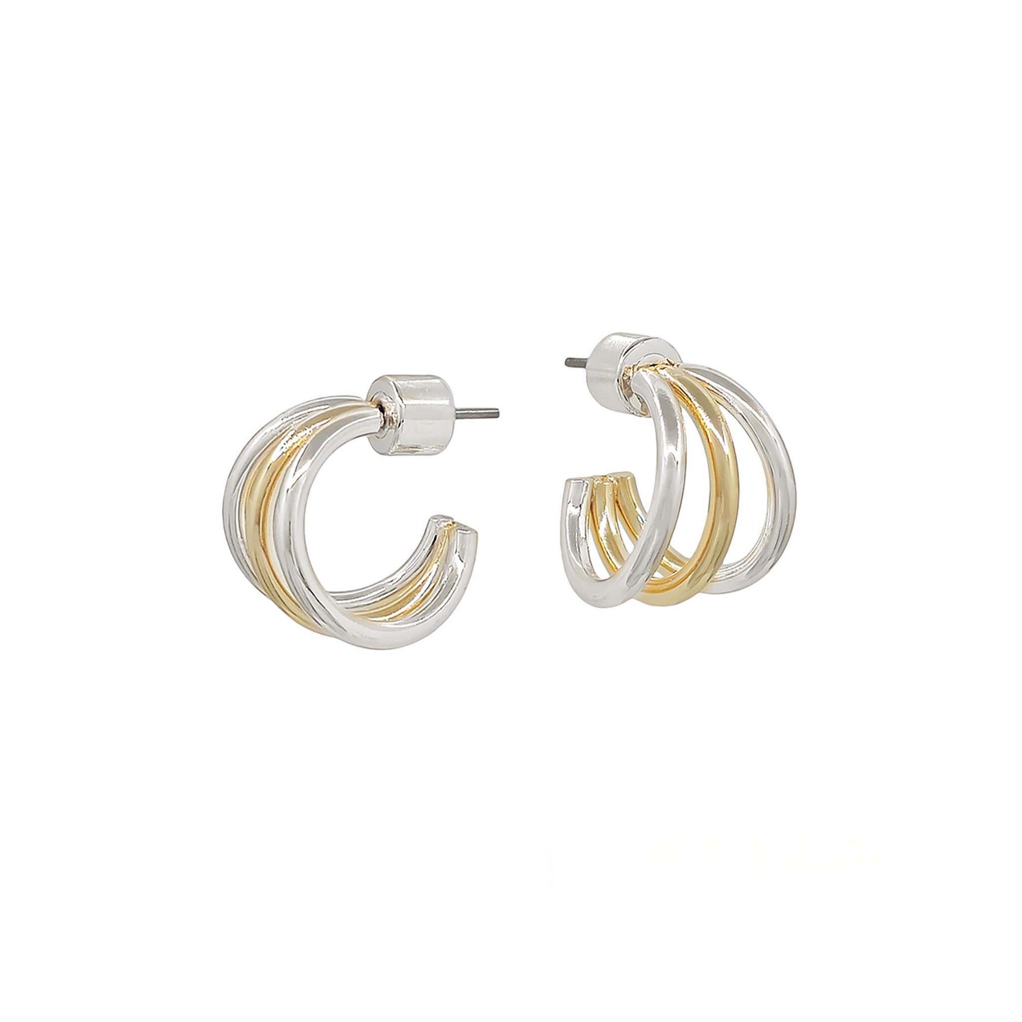 Double Layer hoop earrings with post back.  Silver and gold mixed metals.