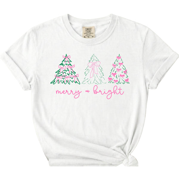 Merry + Bright Christmas Trees Short Sleeve T-Shirt