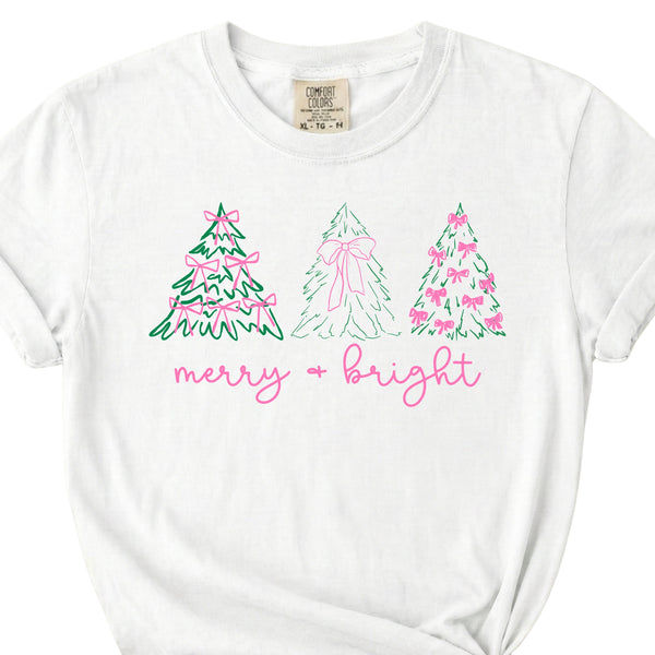 Merry + Bright Christmas Trees Short Sleeve T-Shirt