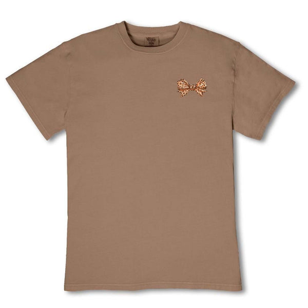 Brown t-shirt with a small decorative bow on a white background