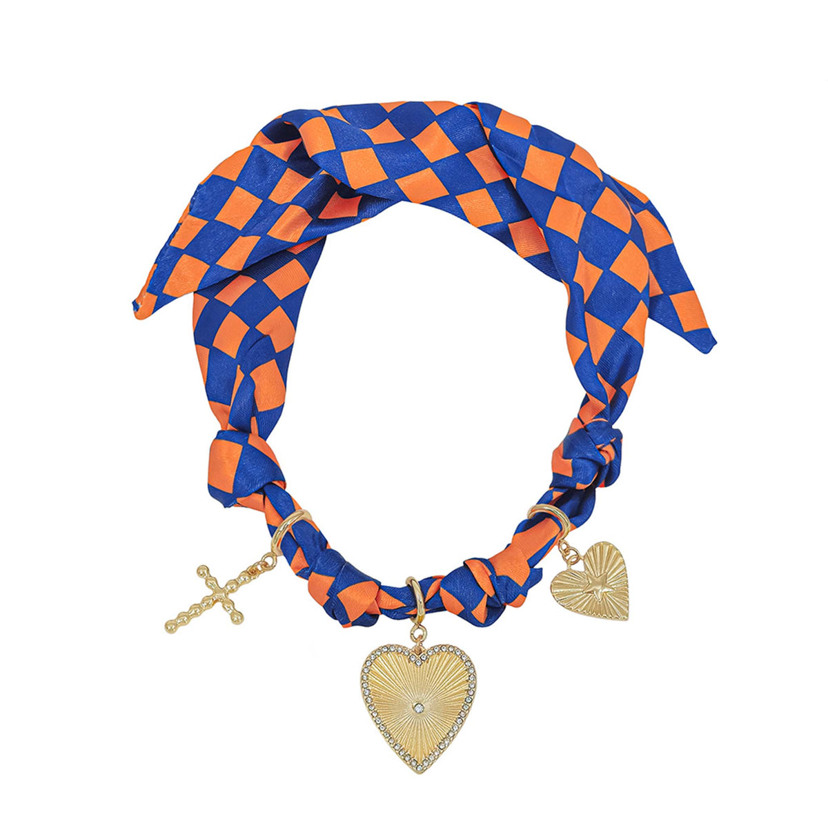 Orange and Blue Scarf Necklace with Charms