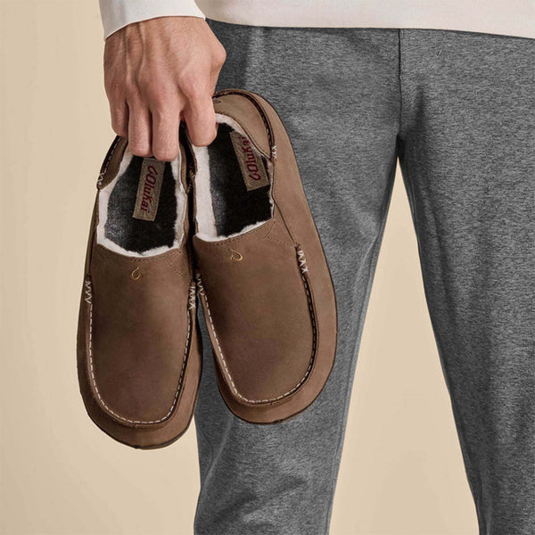 Men's Moloa Leather Fur Slipper in Toffee