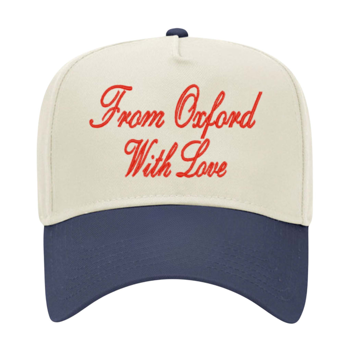 Cap with 'From Oxford With Love' text on a white background