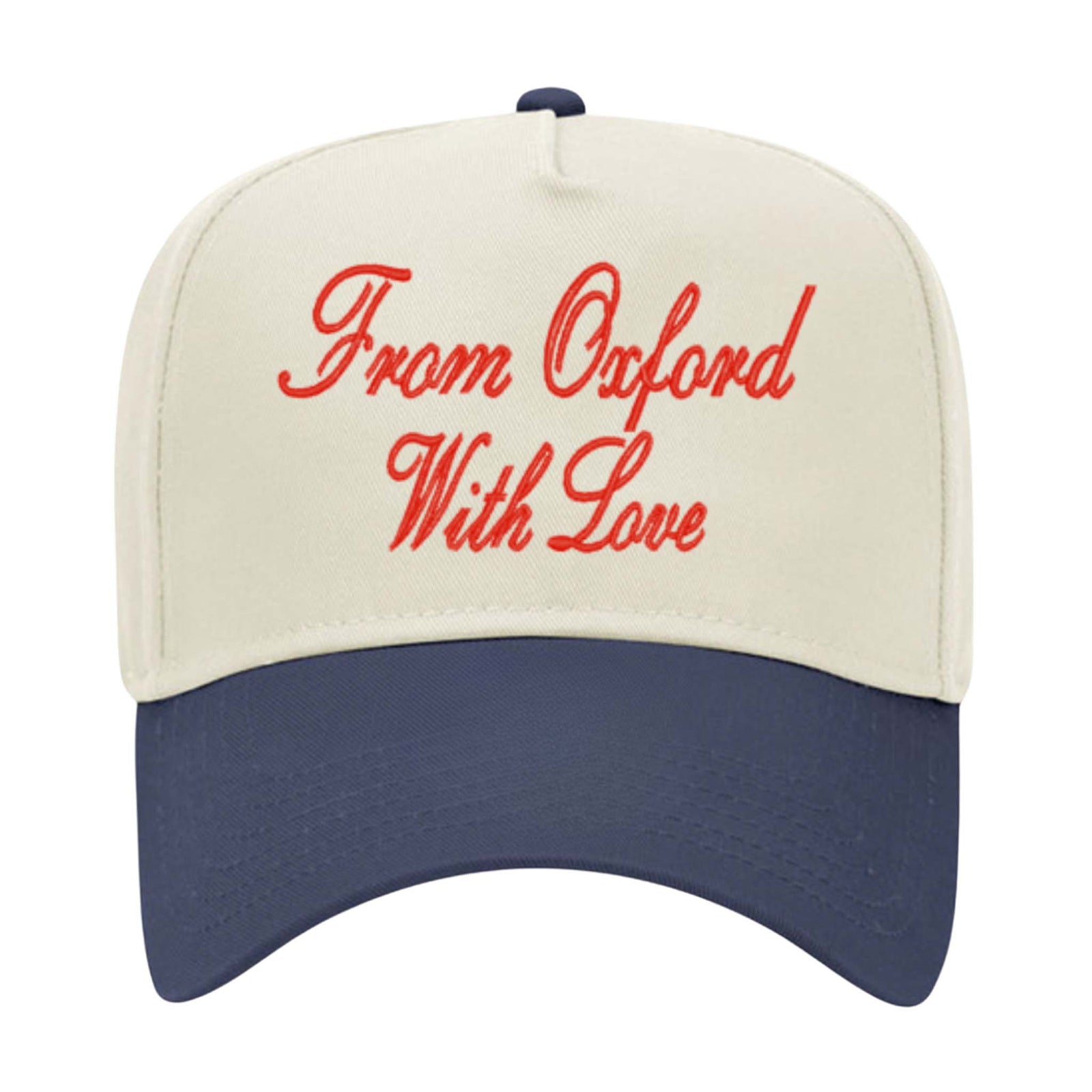 Cap with 'From Oxford With Love' text on a white background
