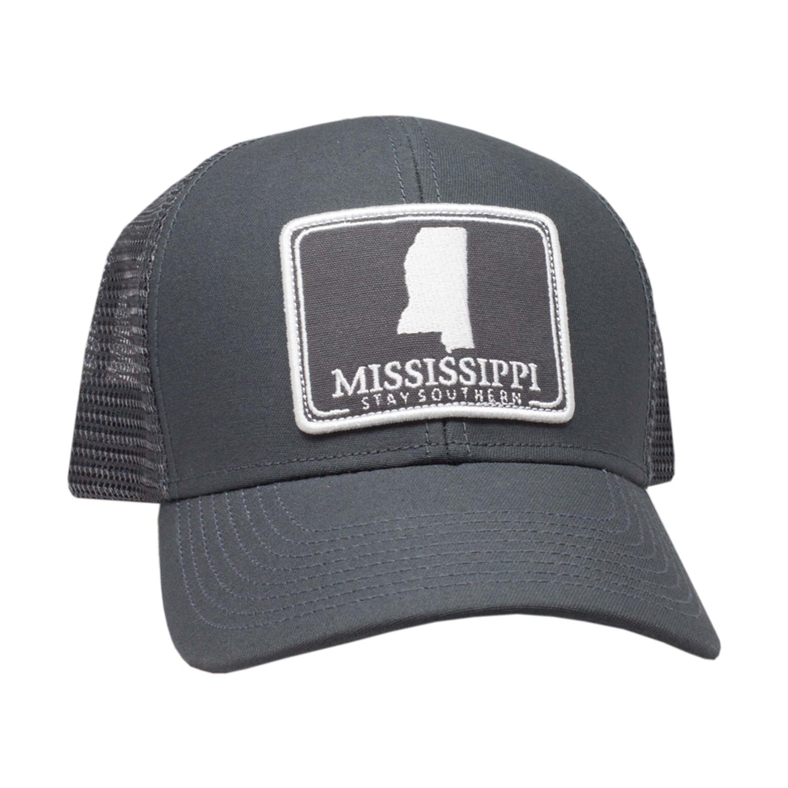 Peach State Pride Mississippi Mesh Back Trucker Hat in Charcoal 