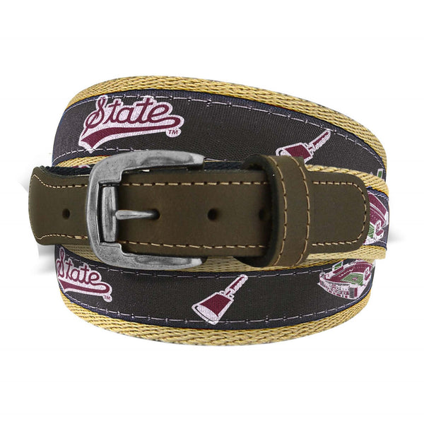 Mississippi State Stadium RIbbon Belt in Black