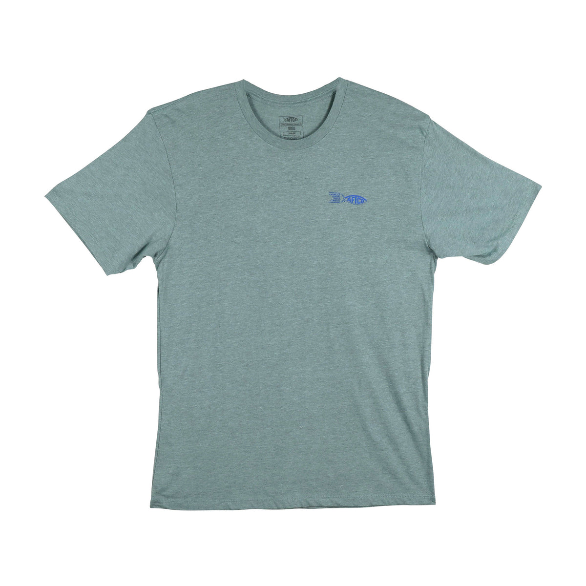 AFTCO seafoam green short sleeve t-shirt with small blue aftco logo on left chest 