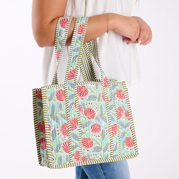 Mini Mint Floral Quilted Tote Bag