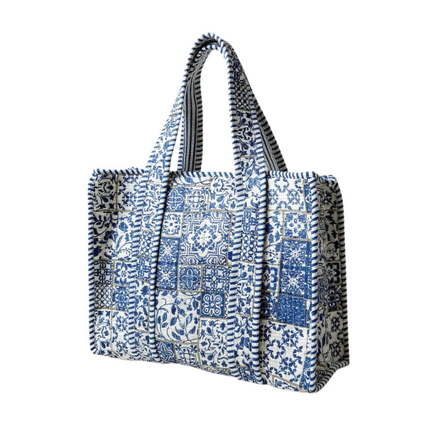 Mini Blue Tile Quilted Tote Bag