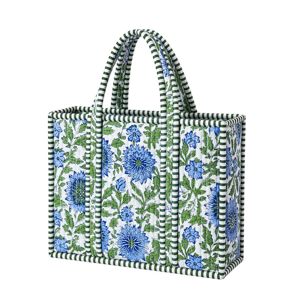 Blue and Green Floral Mini Tote Bag