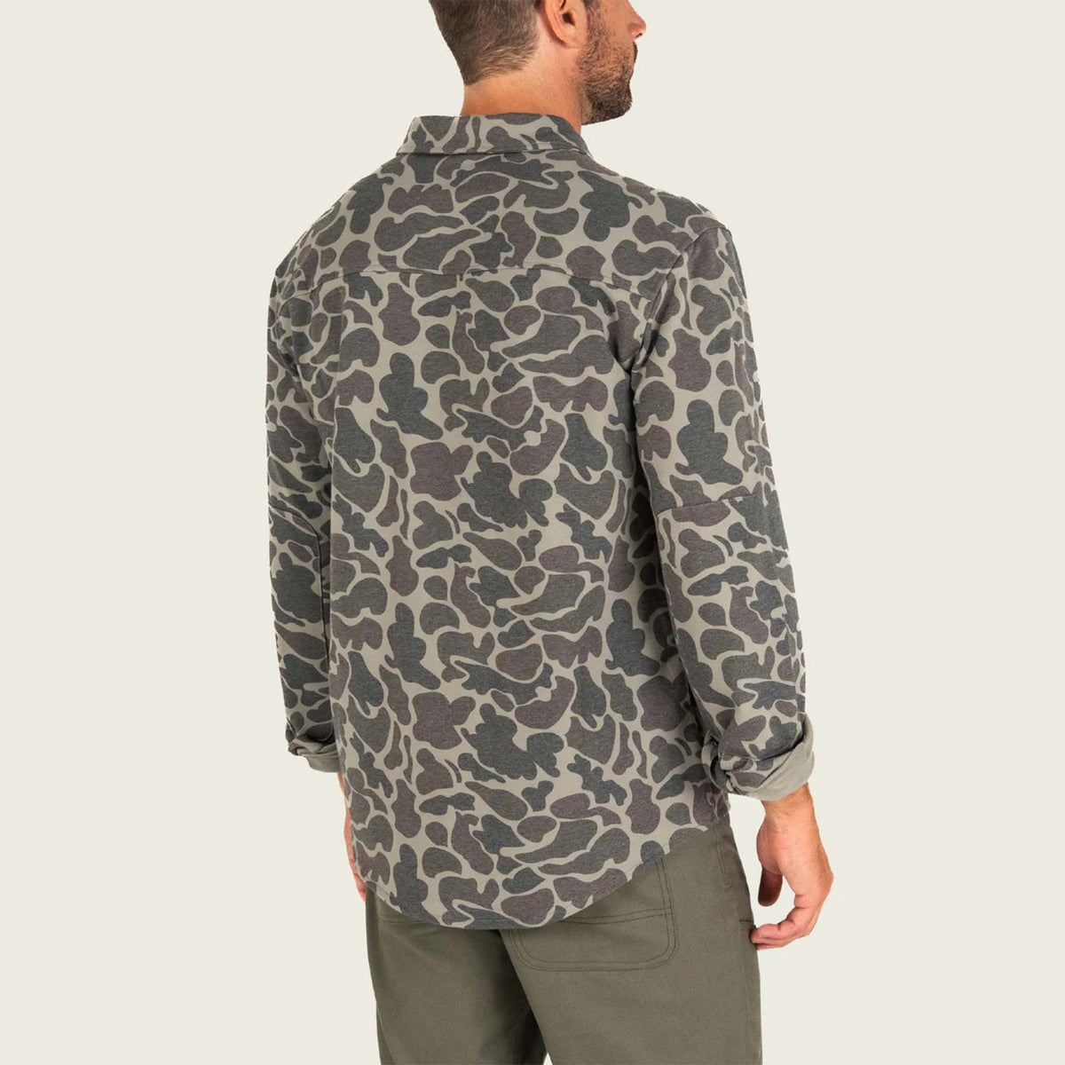 Marsh Wear Men's Fireside Button-Down Overshirt in Dark Green Mallard Camo