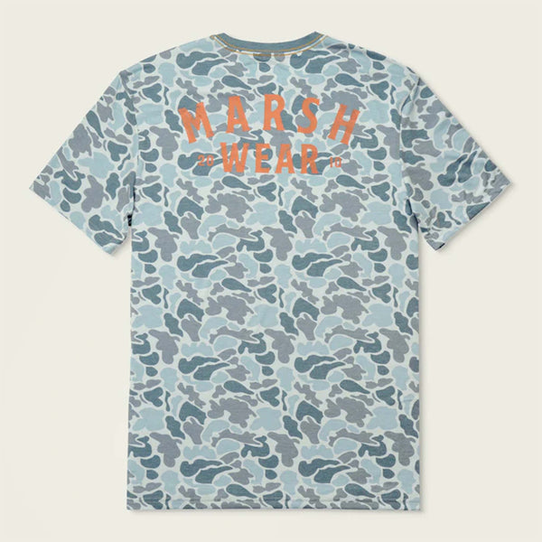 back of Stackhouse Tech Short Sleeve T-Shirt in silver mallard camo.