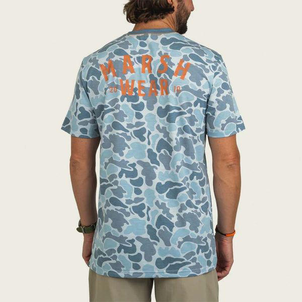 back of Stackhouse Tech Short Sleeve T-Shirt in silver mallard camo.