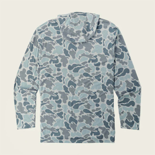 Marsh Wear Buxton Tech Hoodie in Camo, sizes S-XXL. Flat lay back view of hoodie in silver mallard camo, showing full back and hood.