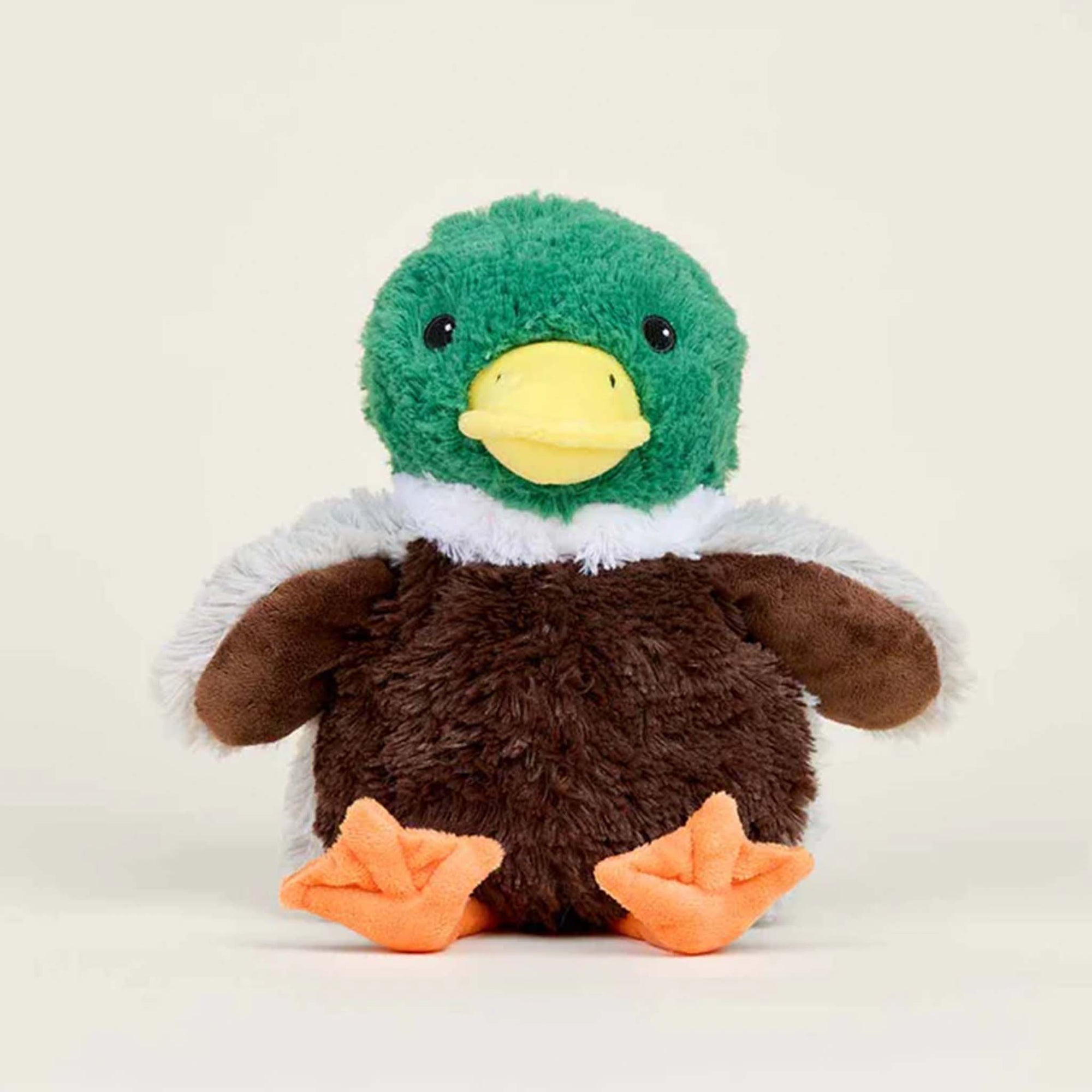 Warmeis Mallard plush duck sitting up.