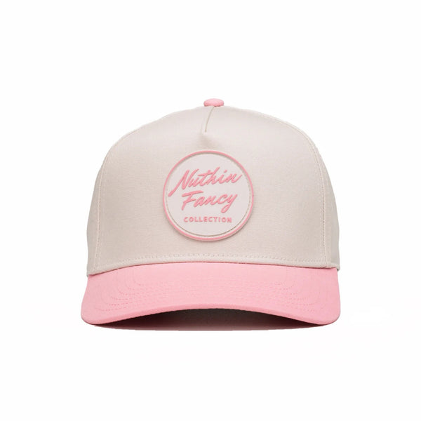 Comus Dolly Trucker Hat in Off White and Pink