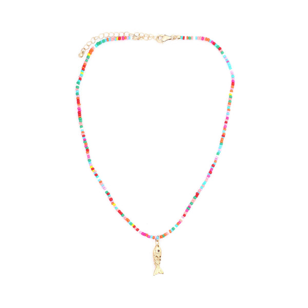Multicolor Beaded Fish Charm Necklace