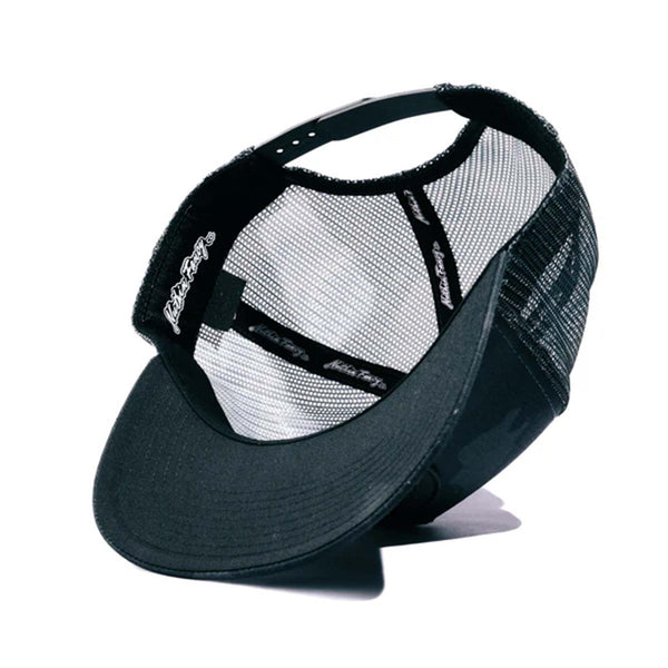 Bottom view - Stay classic, stay bold. The Pioneer trucker hat by Nuthin Fancy Company features a sharp black camo print with a structured front, mesh back, and adjustable snapback for a custom fit. Finished with the signature Pioneer patch, it’s the perfect mix of everyday comfort and no-nonsense style.
Black camouflage design
Black and gray circle logo patch
Slight pre-curved bill
Plastic snap adjustable snapback
One size fits most