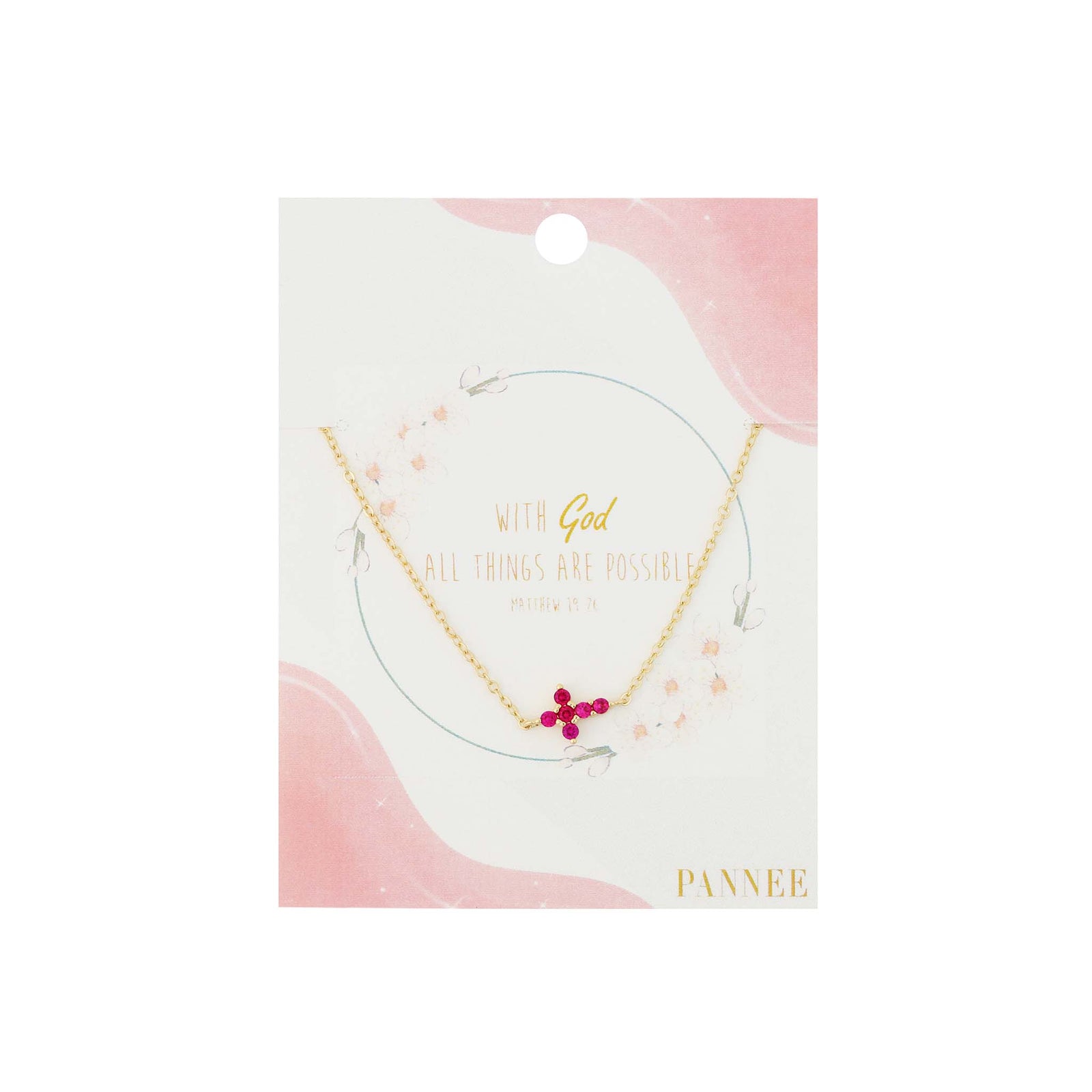 Pink Crystal Cross Necklace with gold chain by pannee group