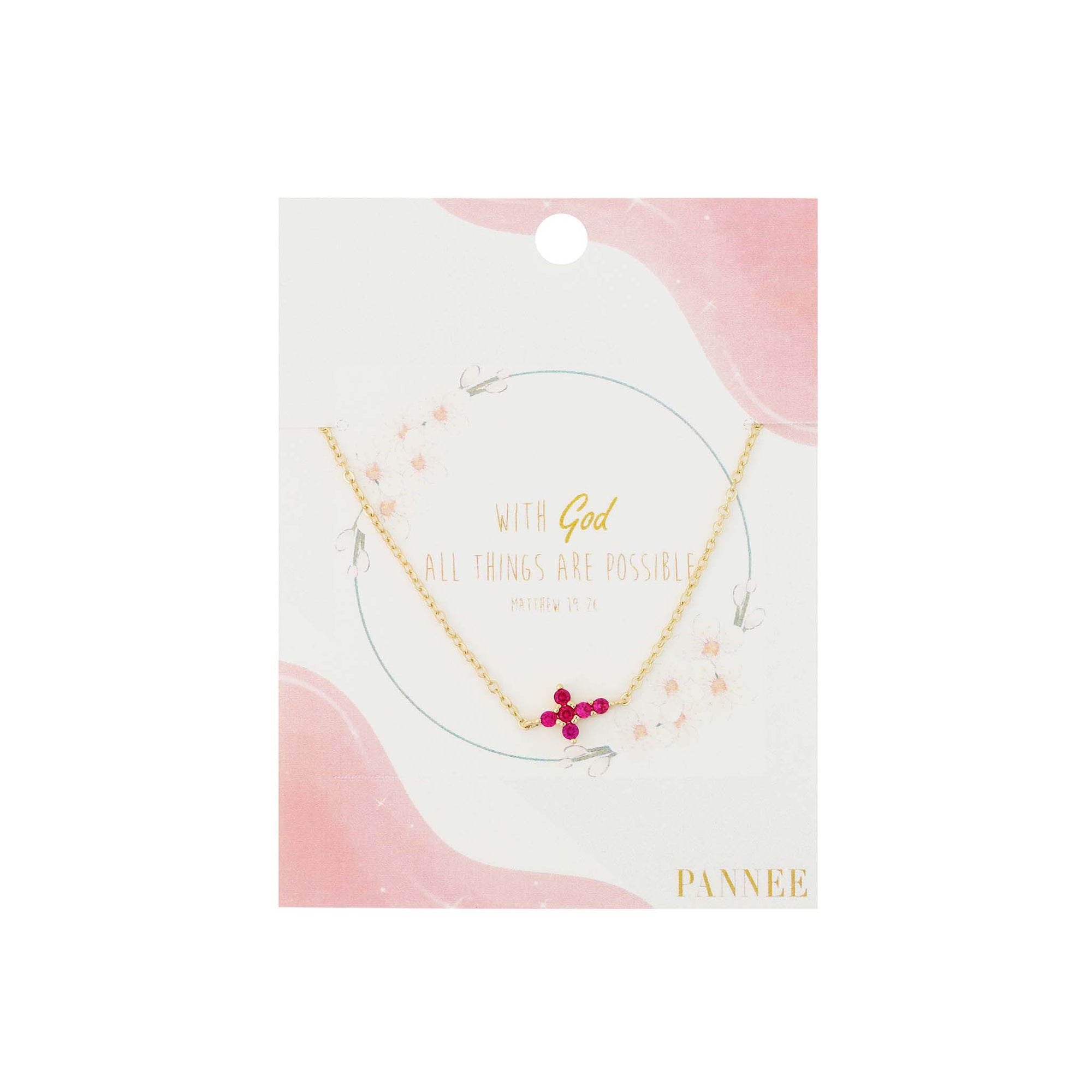 Pink Crystal Cross Necklace with gold chain by pannee group