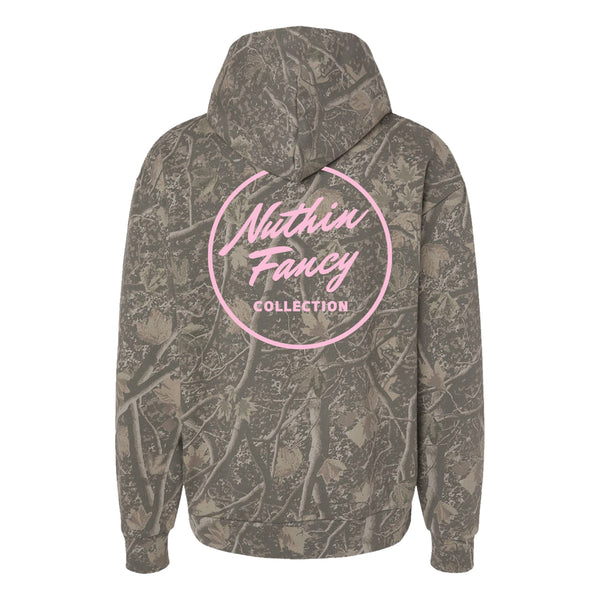 Encamp Jane Hoodie in Deadwood Camo with Pink Script