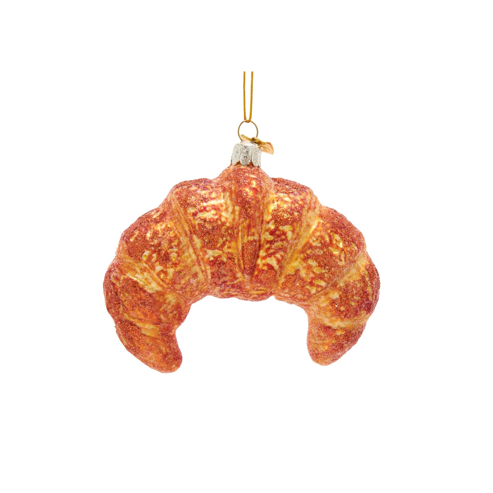 Croissant ornament with golden glitter details for a realistic look.