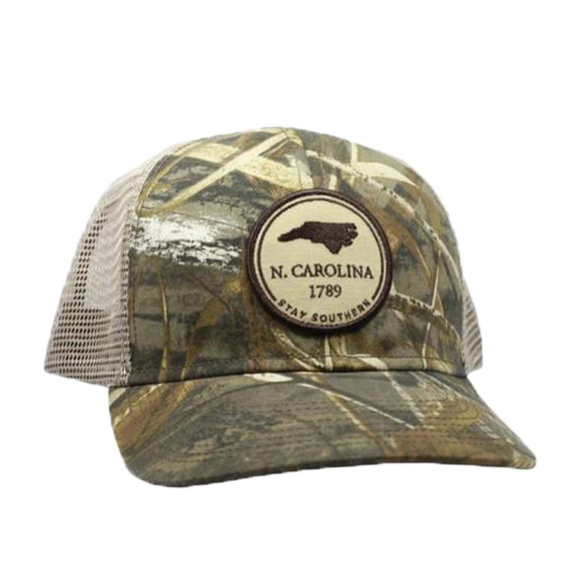 Peach State Pride North Carolina Mesh Back Trucker Hat in Camo