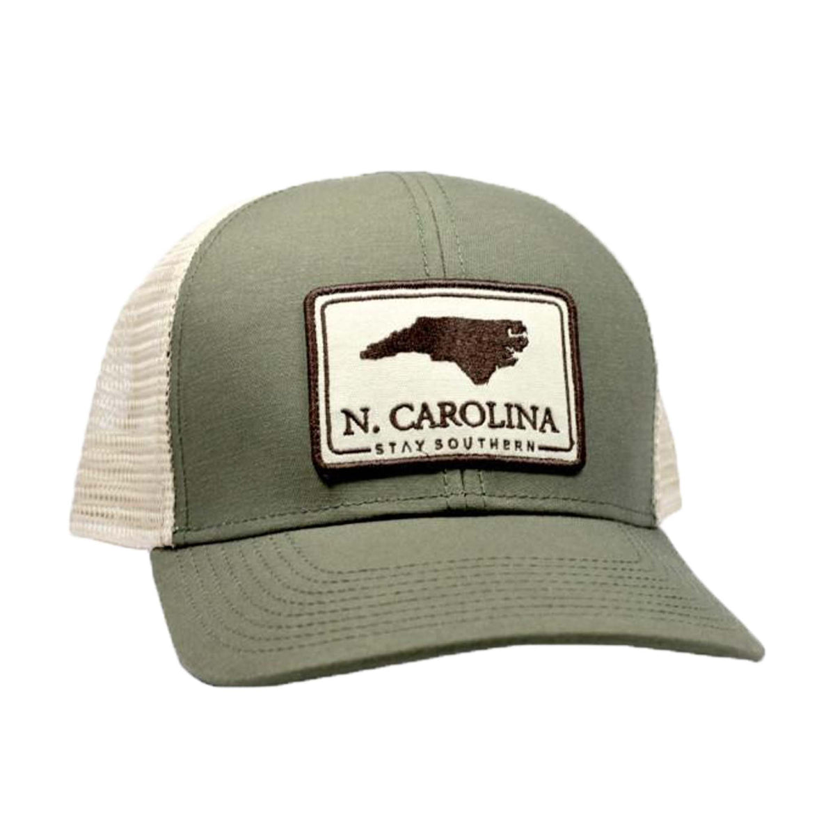 Peach State Pride North Carolina Mesh Back Trucker Hat in Olive Khaki