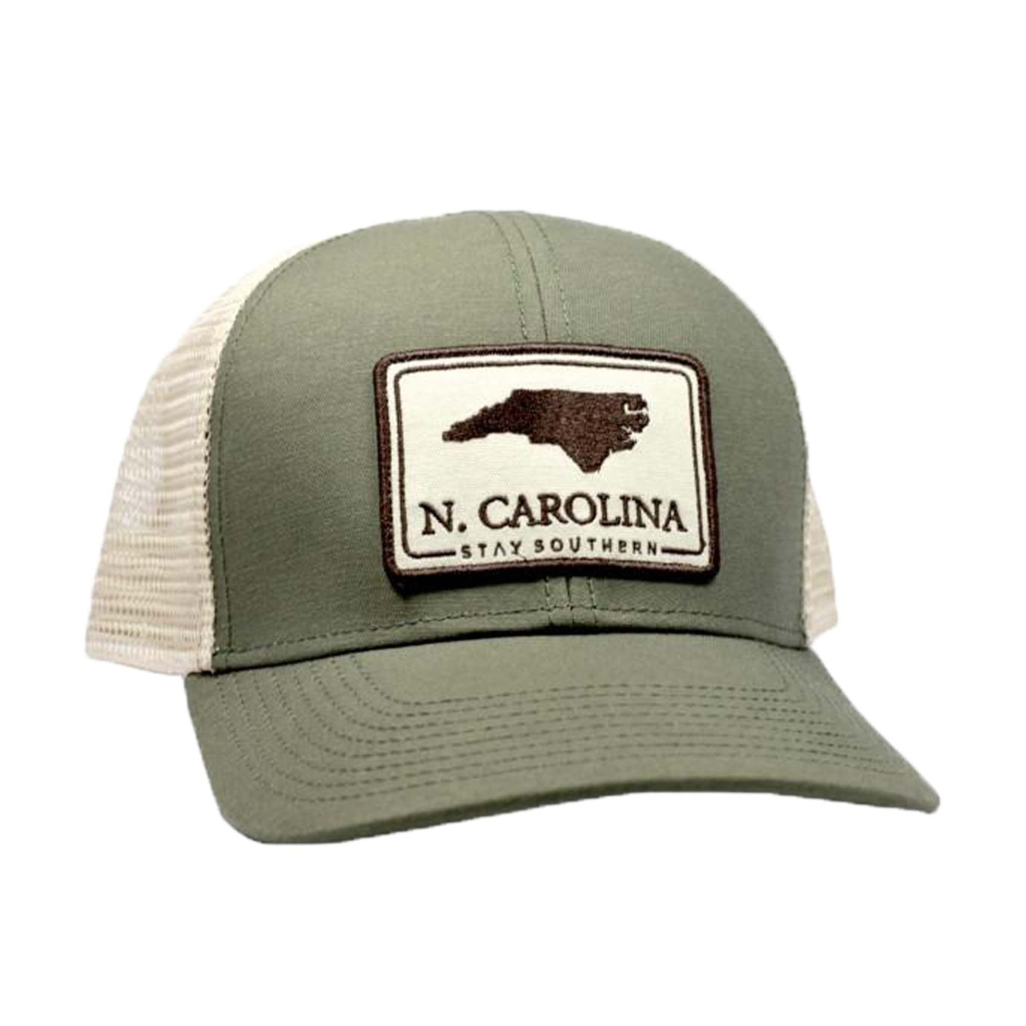 Peach State Pride North Carolina Mesh Back Trucker Hat in Olive Khaki
