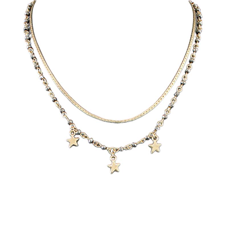 Double Chain Star Tear Drop Necklace
