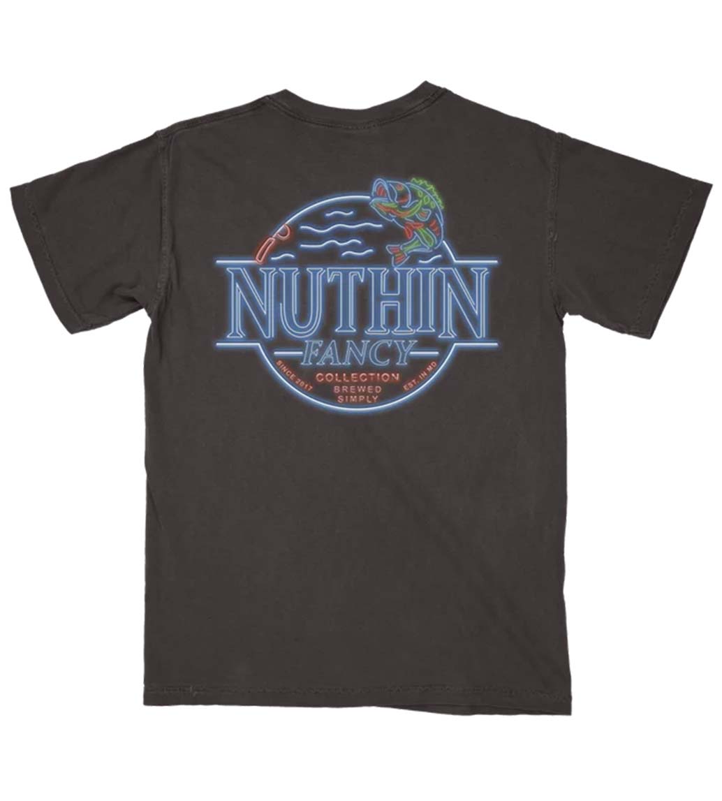 Nuthin' Fancy Neon Bass Short Sleeve T-Shirt in Black with large back design and left chest front logo